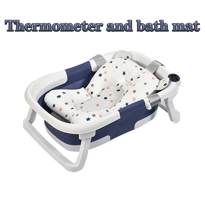 baignoire pliable avec coussin bleu et blanc