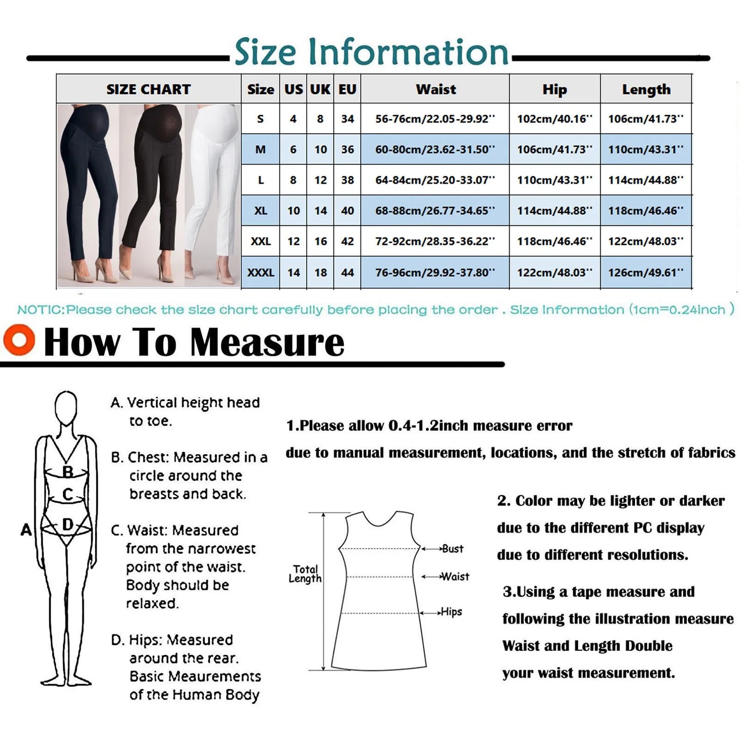 taille du pantalon de maternite