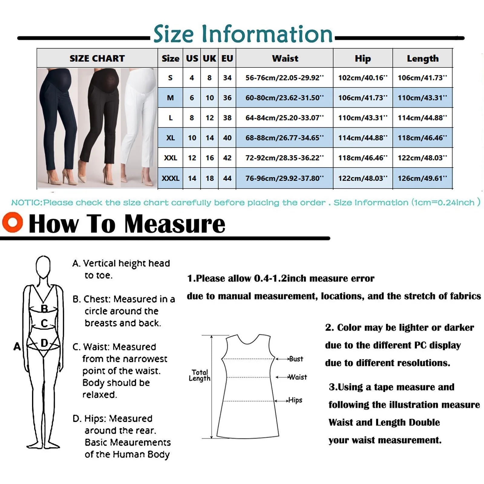 taille du pantalon de maternite