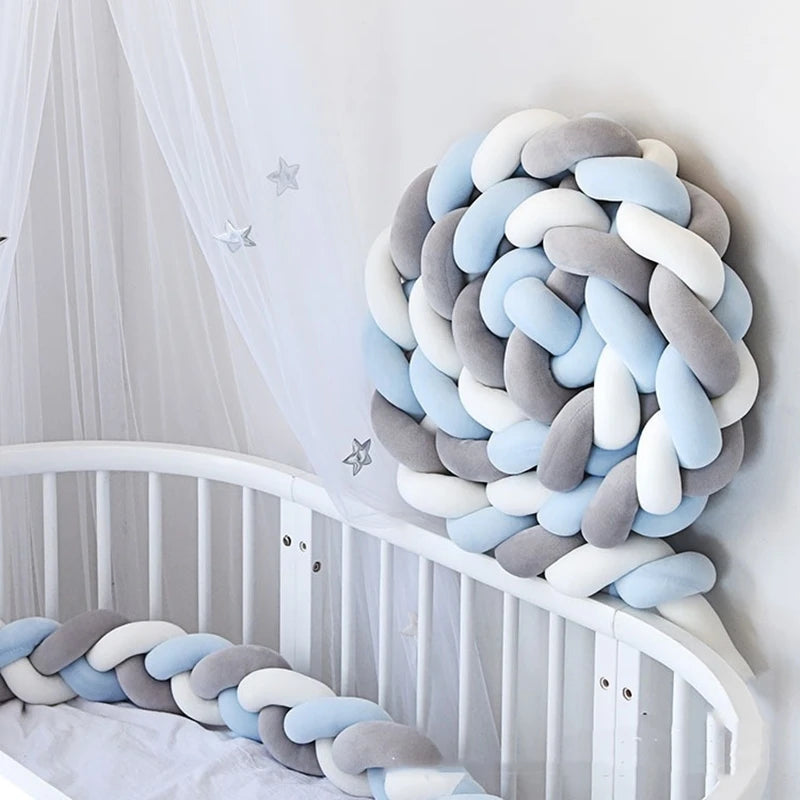 tresse de lit trois couleurs blanc bleu gris